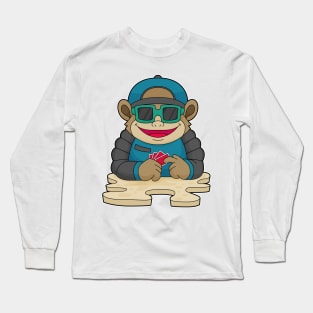 Monkey at Poker with Poker cards & Sunglasses Long Sleeve T-Shirt